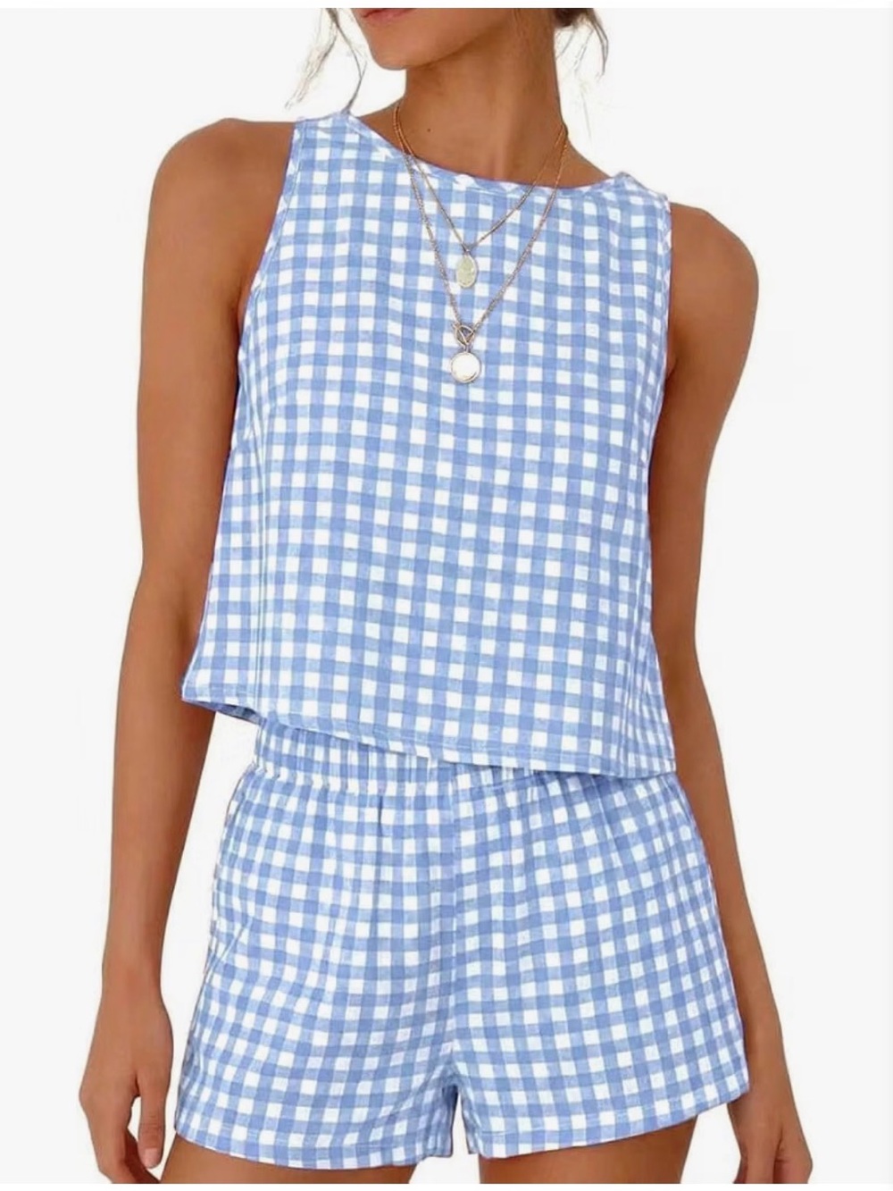 NWOT Blue Gingham Matching Set